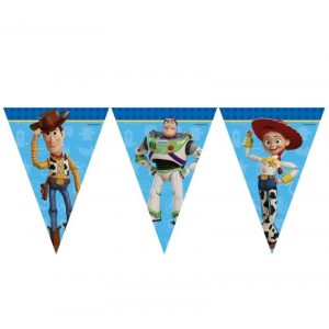 Banderín Toy Story 5 de papel con Woody, Buzz y Jessie