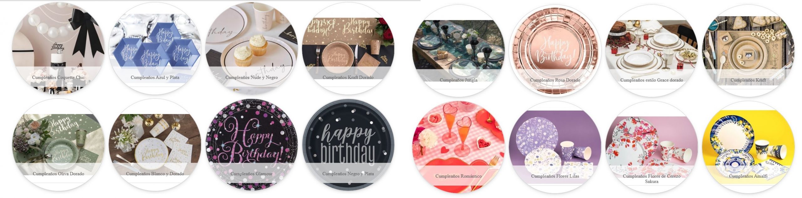ejemplo de colecciones de decoración para fiestas disponibles en una tienda online especializada