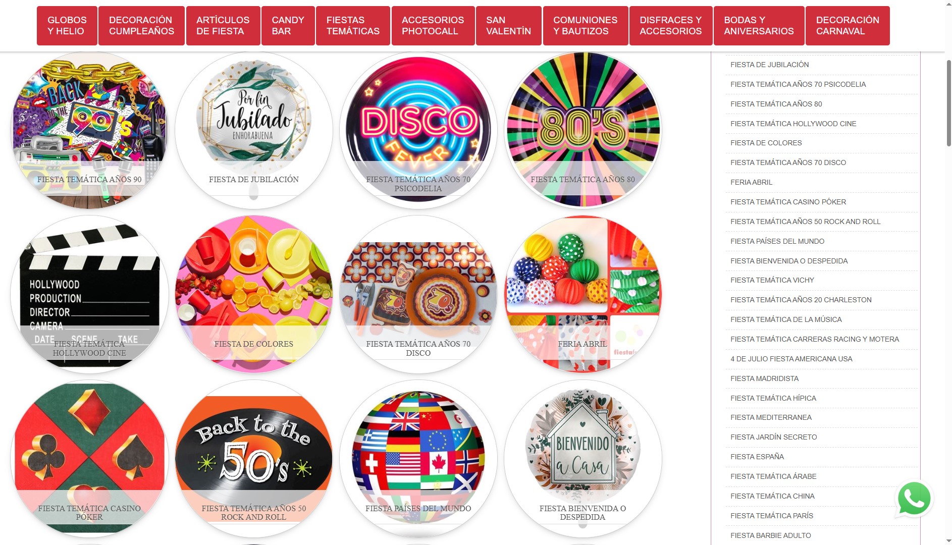 categorías de celebración en tienda online especializada en artículos para fiestas 